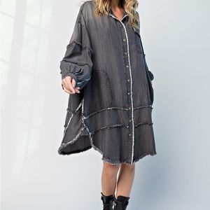 Easel Charcoal Button-Front Midi Dress